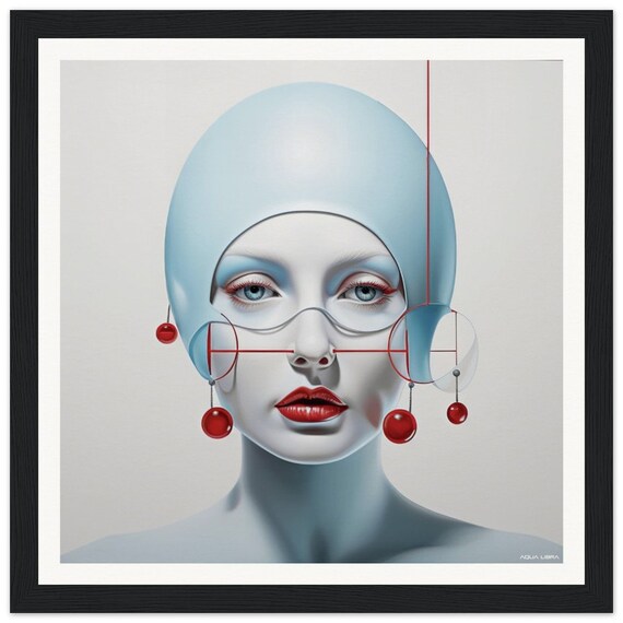 Red | 017 - fine art print, surreal, portrait, minimalistic, red, blue, silver, white