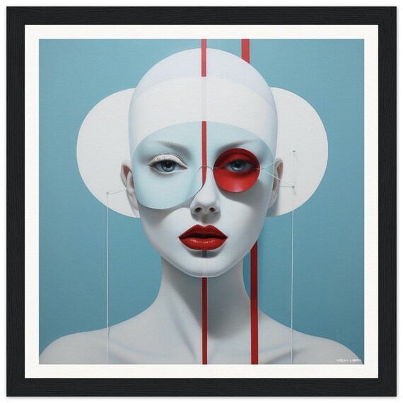 Red | 024 - fine art print, surreal,portrait, red, blue, silver, white, framed art