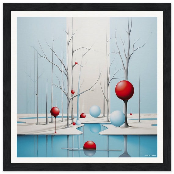 Red | 007 - fine art print, surreal, minimalistic, red, blue, silver, white