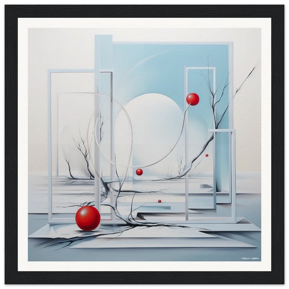 Red | 008 - fine art print, surreal, minimalistic, red, blue, silver, white