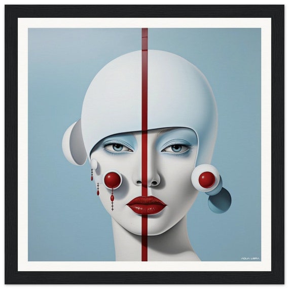 Red | 023 - fine art print, surreal, minimalistic, red, blue, silver, white, portrait