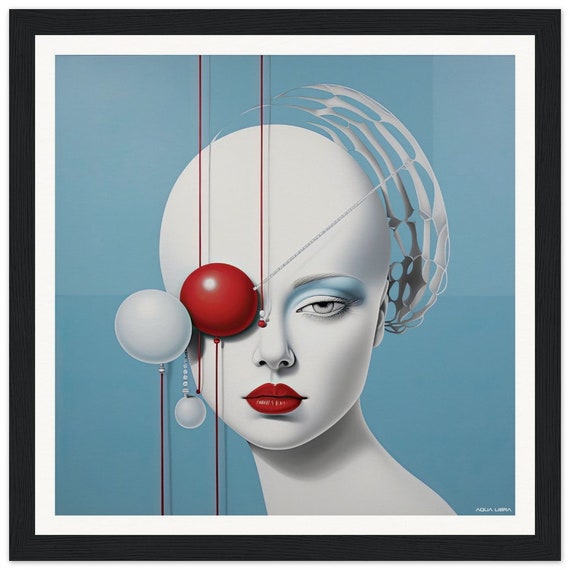 Red | 019 - fine art print, surreal, portrait, minimalistic, red, blue, silver, white