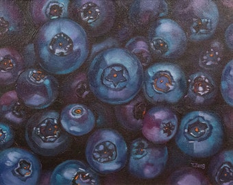 Blueberries-Original artwork-Oil painting-Blueberries painting-Blueberries art-Wall art-Blueberries wall art-Home decor-Art gifts-11"x14"