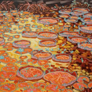 Waterlily pond yellow-Original artwork-Original oil painting-waterlily-nature art-Impressionism painting-Wall art-Home decor-20&#39;&#39;x24&quot;