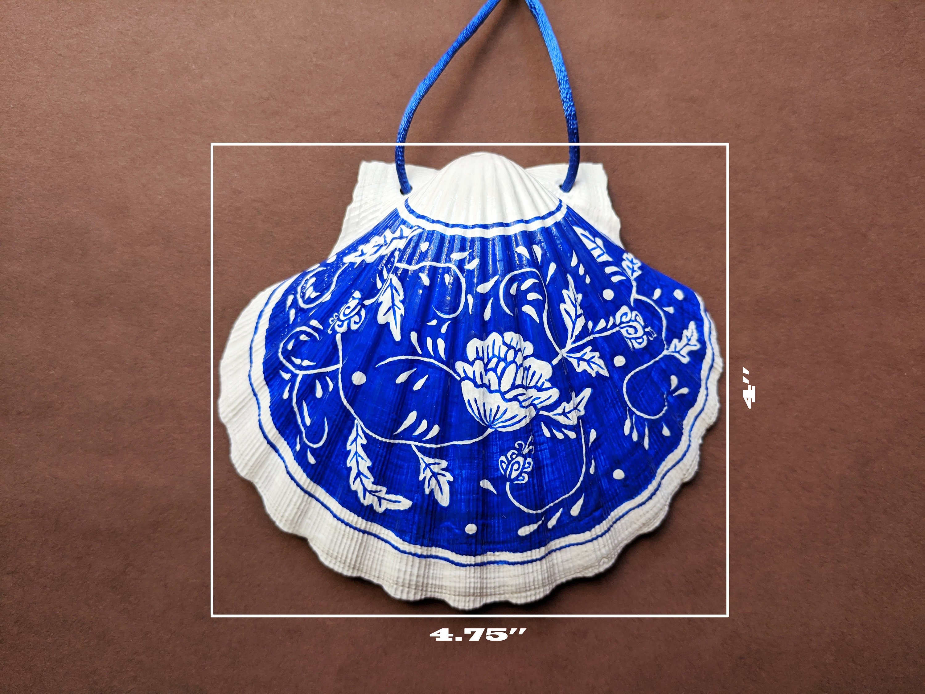 Hand Painted Shell-blue and White-hand Painted Seashell-scallop Shell ...