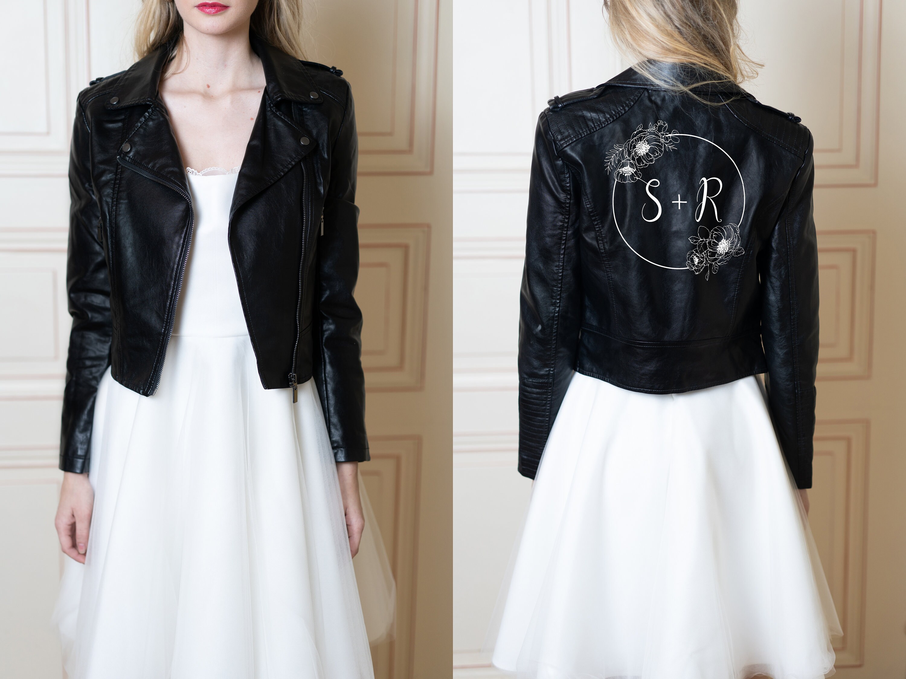 Custom Bride Black Faux Leather Jacket Personalized Wedding Gift Custom Bride Black Faux Leather Jacket Personalized Wedding Gift Bachelorette Hen Party