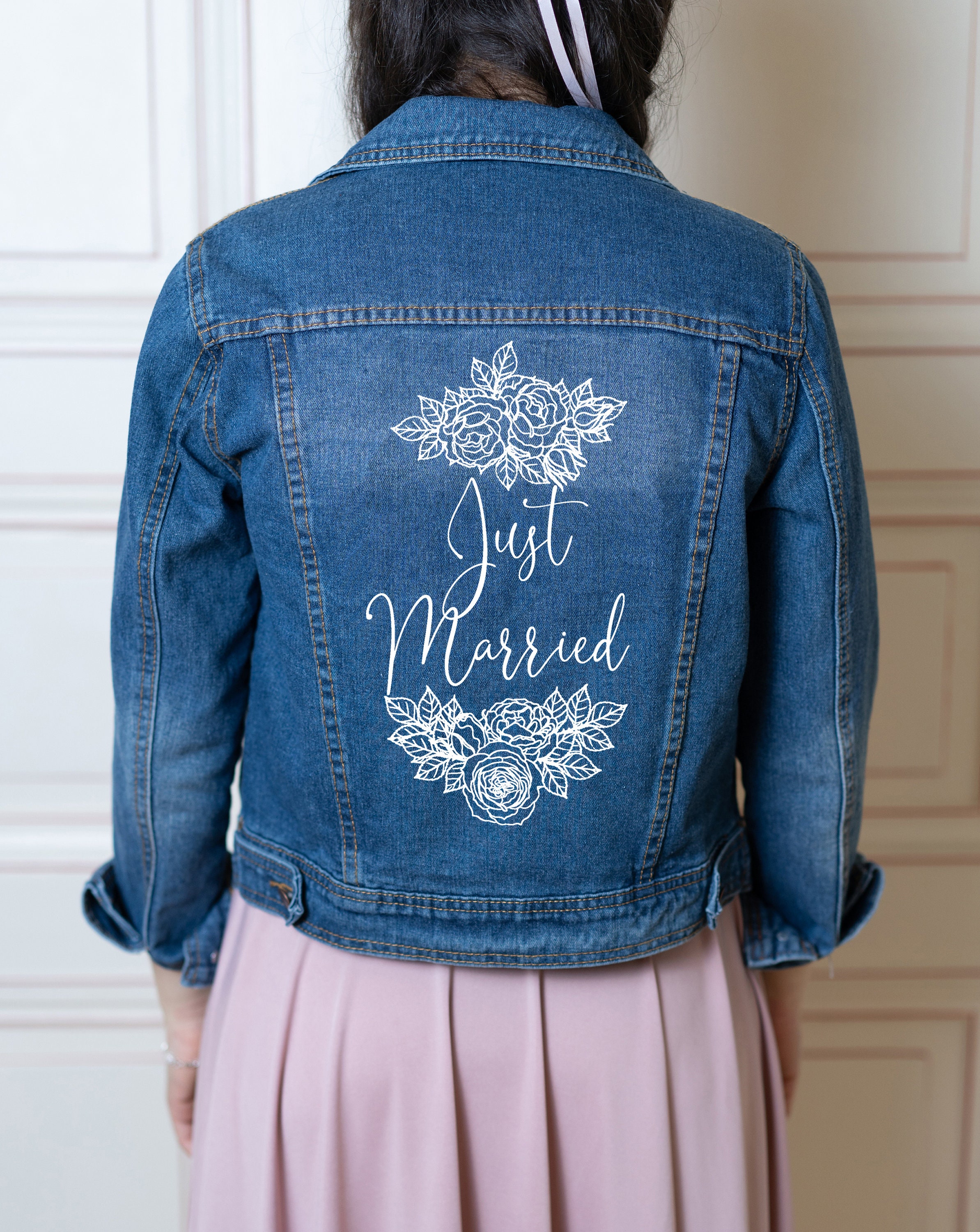 Veste jean denim mariée motif broderie fleurs personnalisé Etsy