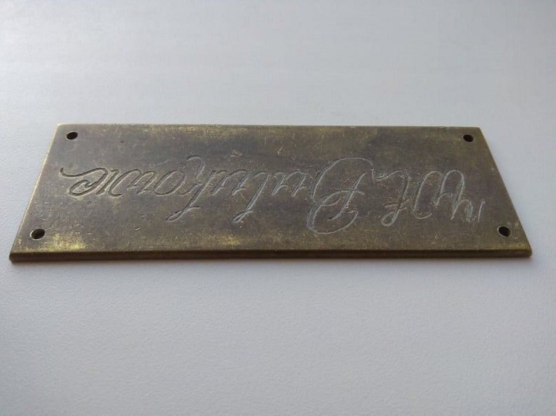 Brass Name Plate Old Metal Sign Stylized Antique Door Sign Etsy