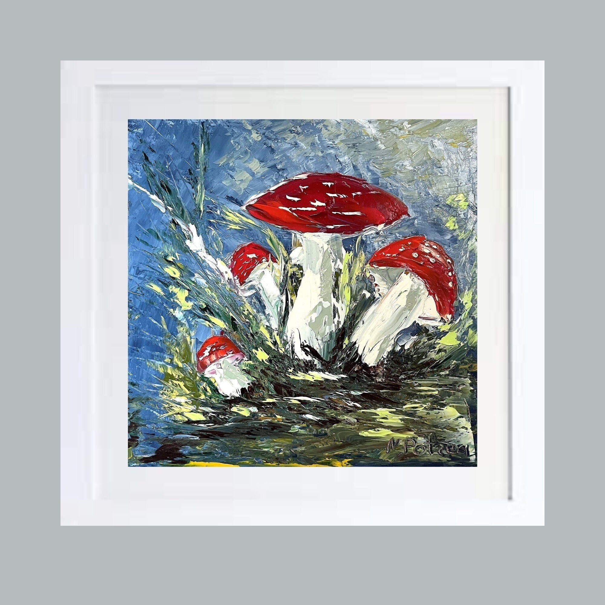 Champignon Peinture Champignon Huile Forêt Paysage Art Originale à L'huile Impasto Texture Art