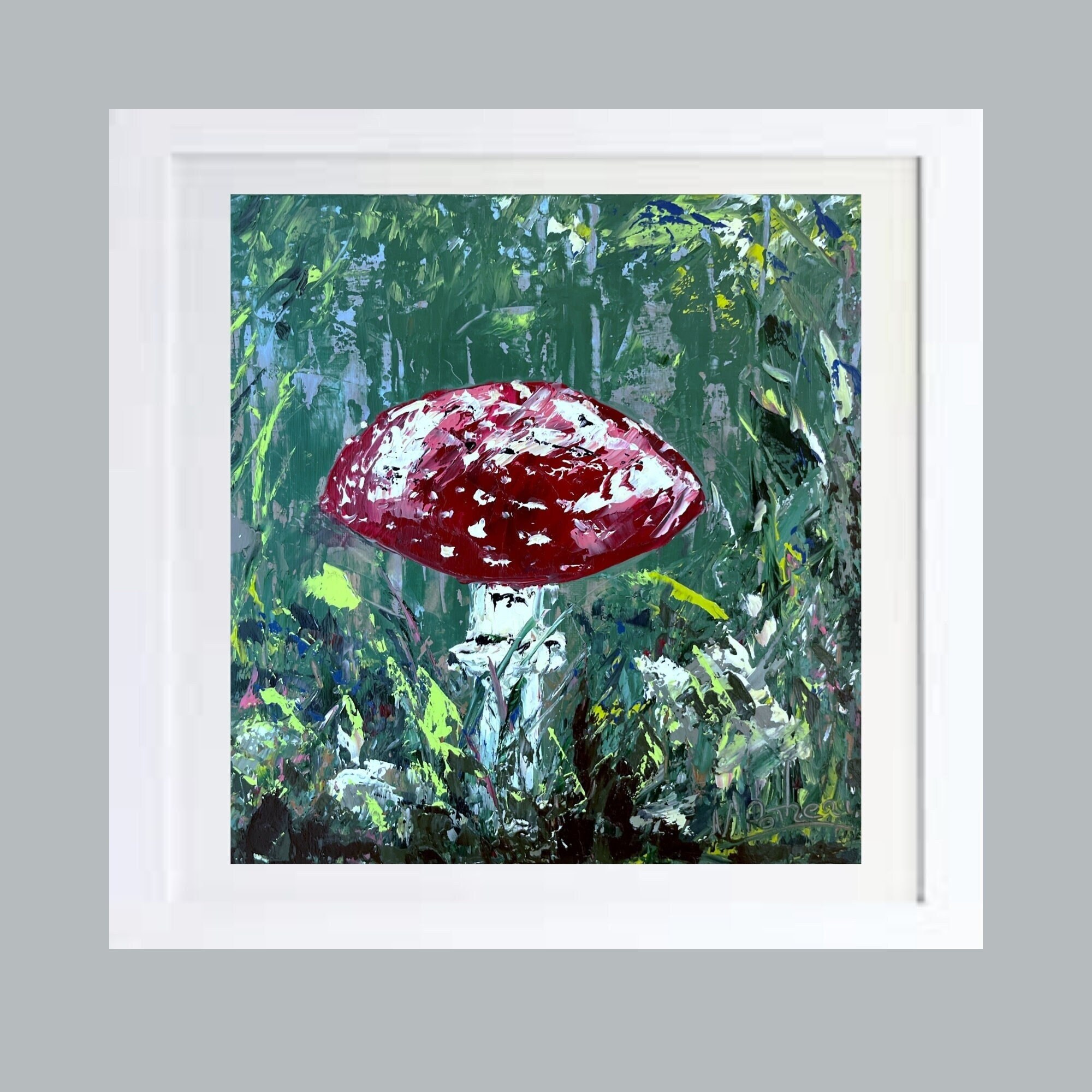 Champignon Peinture Champignon Huile Forêt Paysage Art Originale à L'huile Impasto Texture Art