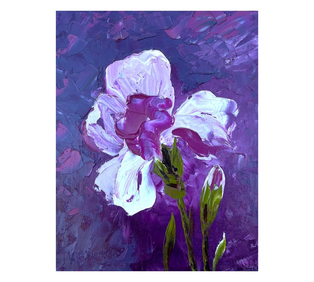 Iris Flower Painting - Original Abstract Floral Art - Small Oil Impasto ...