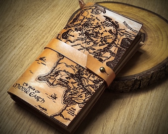 Herr der Ringe Wrapped Leder Journal, Mittelerde Karte Kundenspezifisches Notizbuch, mit Monogramm-Tagebuch