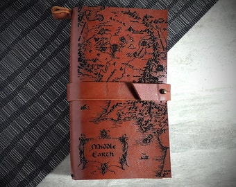 Herr der Ringe Wrapped Leder Journal, Karte des Mittelerde Notizbuch, Custom Monogrammed Insert Tagebuch
