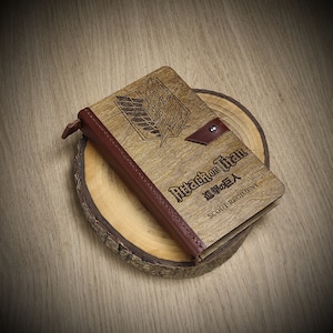 Titan Wooden Journal, Engraved Refillable Notebook, Traveler Notebook Insert, Attack On Titan Gift, Anime planner