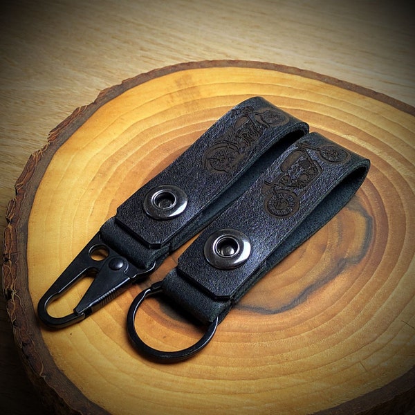 Motorcycle Carabiner Leather Keychain, Motorcycle Charm
