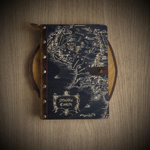 A5 Notizbuch aus Holz, Herr der Ringe Journal, Karte des Mittelerde Notizbuches