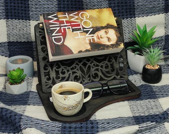 Black Book Holder, Stand For Reading, Wooden Book Valet, Nightstand Organizer, Book Nook Rest, Gift For Book Lover, Mothers Day Gift