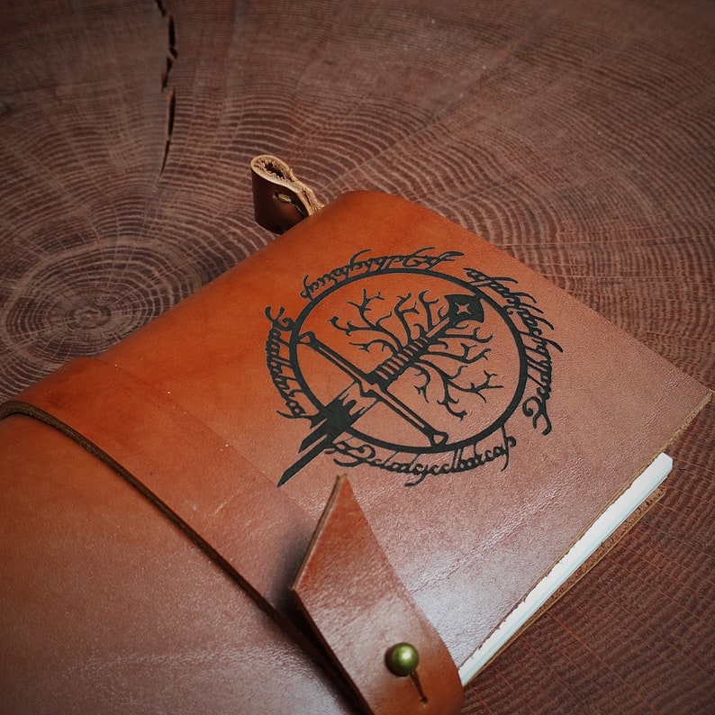 Herr der Ringe Wrapped Leder Journal, Baum von Gondor Schwert Notizbuch, Custom Monogrammed Insert Tagebuch Bild 9