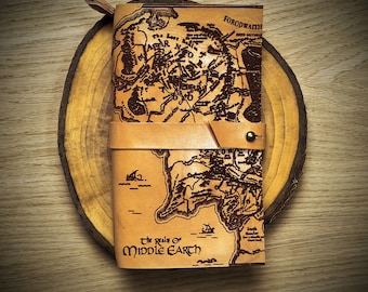 Herr der Ringe Wrapped Leder Journal, Mittelerde Karte Notizbuch, Custom Monogrammed Insert Tagebuch