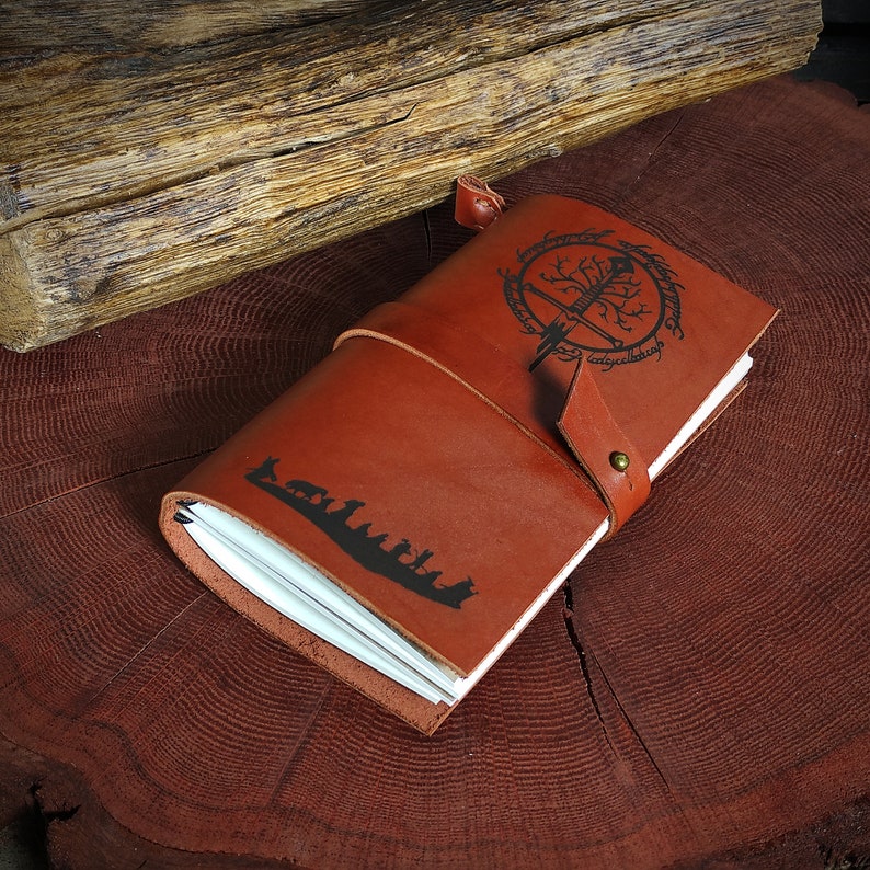 Herr der Ringe Wrapped Leder Journal, Baum von Gondor Schwert Notizbuch, Custom Monogrammed Insert Tagebuch Bild 7