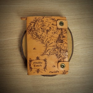 Carnet A5 personnalisé en cuir, carte de la Terre du Milieu A5