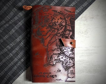 Herr der Ringe Wrapped Leder Journal, Karte des Mittelerde Notizbuch, Custom Monogrammed Insert Tagebuch