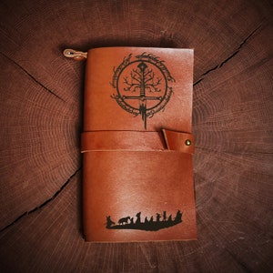 Herr der Ringe Wrapped Leder Journal, Baum von Gondor Schwert Notizbuch, Custom Monogrammed Insert Tagebuch Bild 1