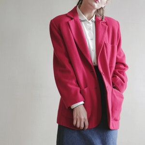 Vintage COAT Red Midi Women's Fleece Classic Women's Woolen Single Breasted Button Up Retro Elegant Jacket image 2