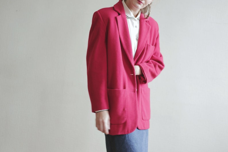 Vintage COAT Red Midi Women's Fleece Classic Women's Woolen Single Breasted Button Up Retro Elegant Jacket image 4