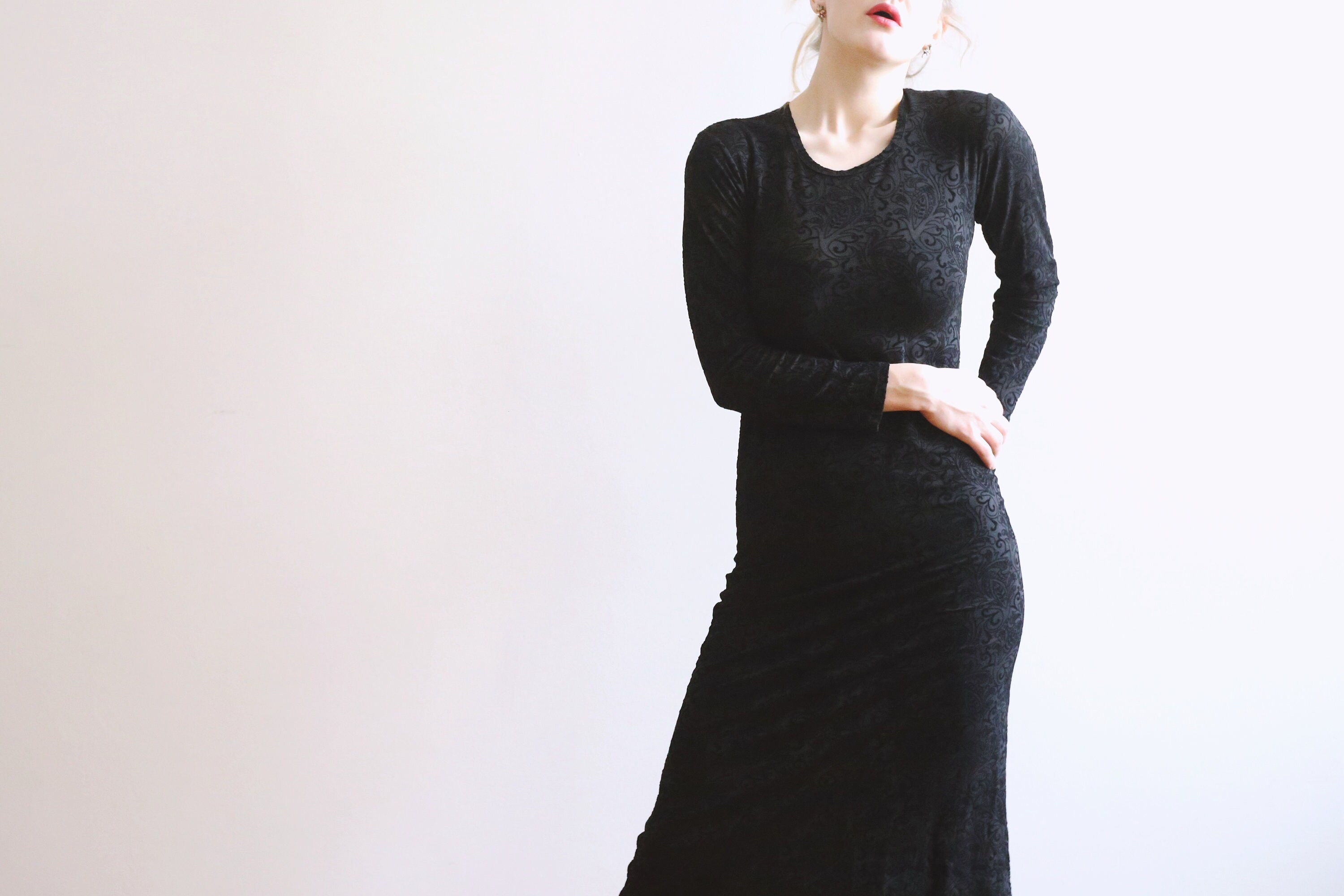 Vintage DRESS Black Maxi Paisley 