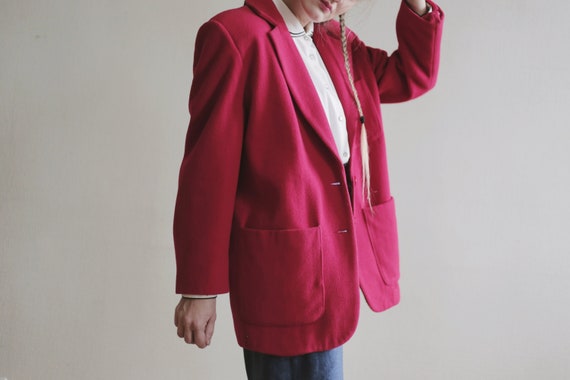 Vintage COAT Red Midi Women's Fleece Classic Wome… - image 1