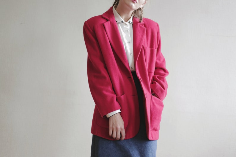 Vintage COAT Red Midi Women's Fleece Classic Women's Woolen Single Breasted Button Up Retro Elegant Jacket image 2