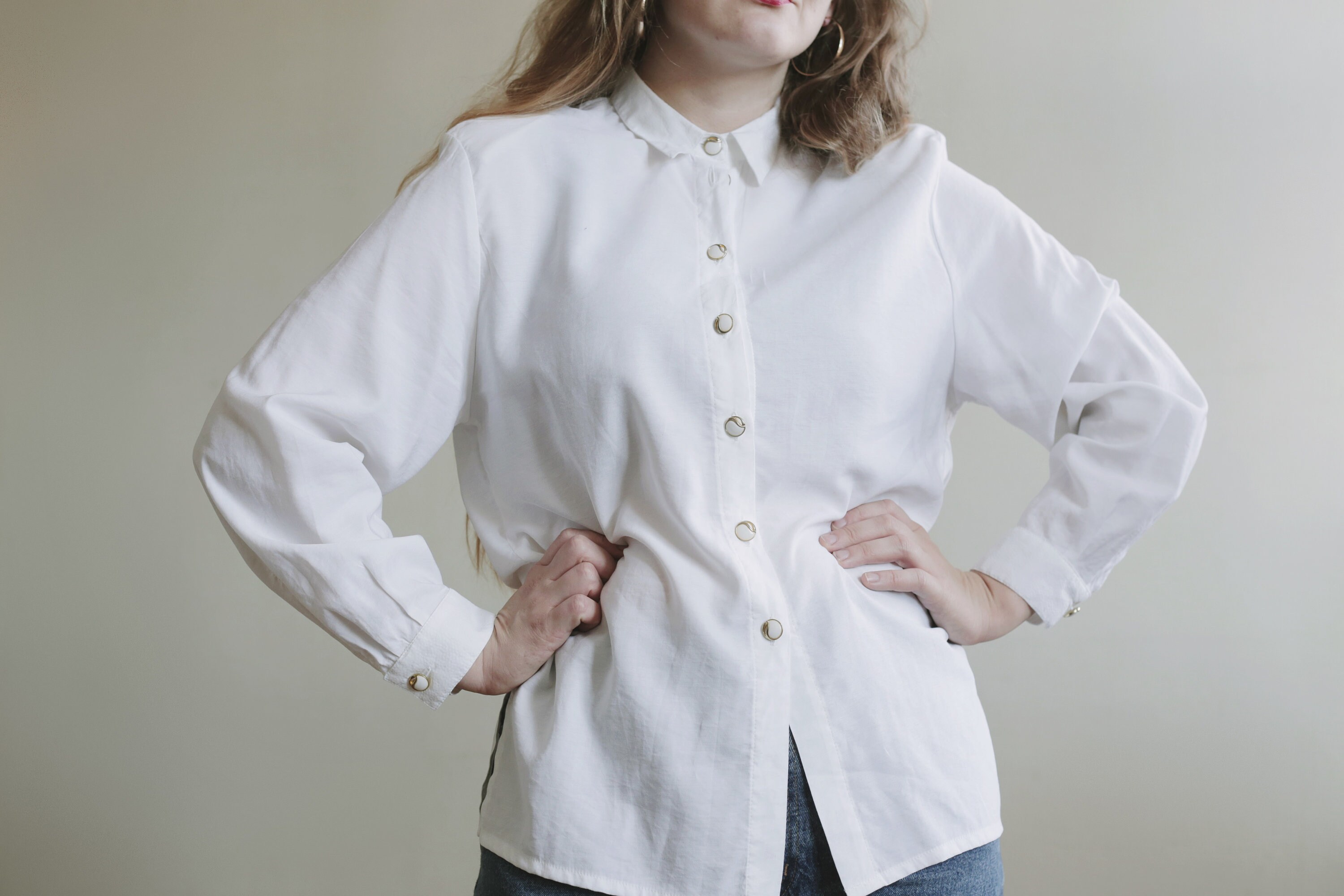 Vintage BLOUSE 1980s Classic White 
