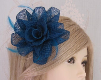 Sinamay Feather Layered Flower Design Fascinator Corsage on a Clip Bridal Prom Races Race Day Wedding Hair Piece Clip Kentucky Derby