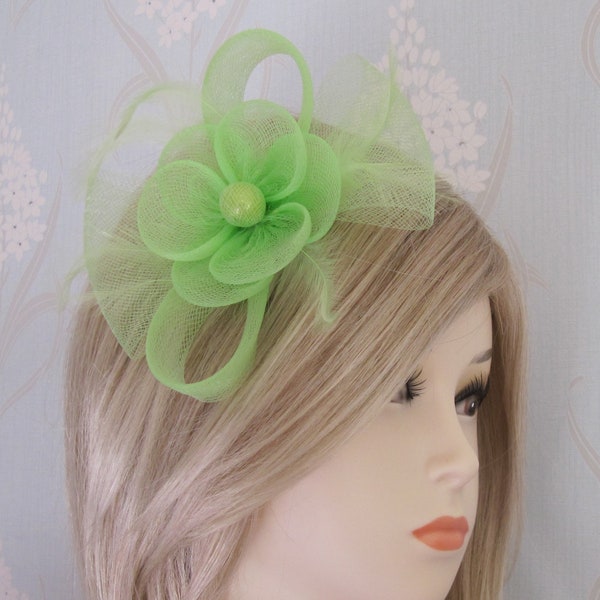 Lime Green Flower Fascinator Corsage on a Clip Bridal Prom Races Day Wedding Hair Piece Clip Kentucky Derby Wedding Hair Accessory