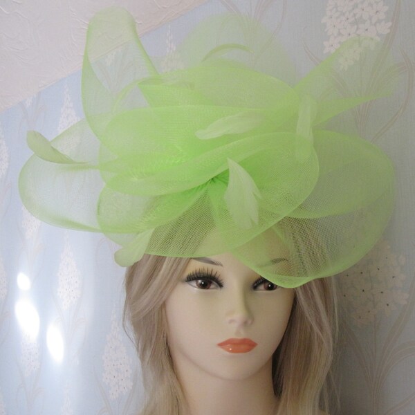 Citron vert Fascinator serre-tête en Satin couleur auto bal mariée courses course jour cheveux de mariée pièce Ascot Kentucky Derby Grand national