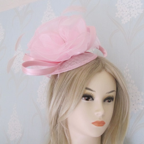 Organza Satin rose Fascinator serre-tête mariée bal courses course jour cheveux de mariée pièce Ascot Kentucky Derby Grand national