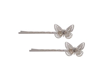 Pretty SMALL Butterfly Crystal Hair Grip Slide Hair Jewellery in silver Tone 3cm