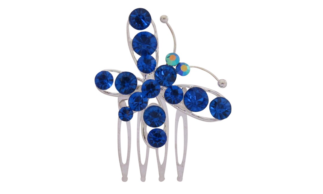 Small Blue Butterfly Hair Comb Blue Hair Comb Silver Butterfly Etsy