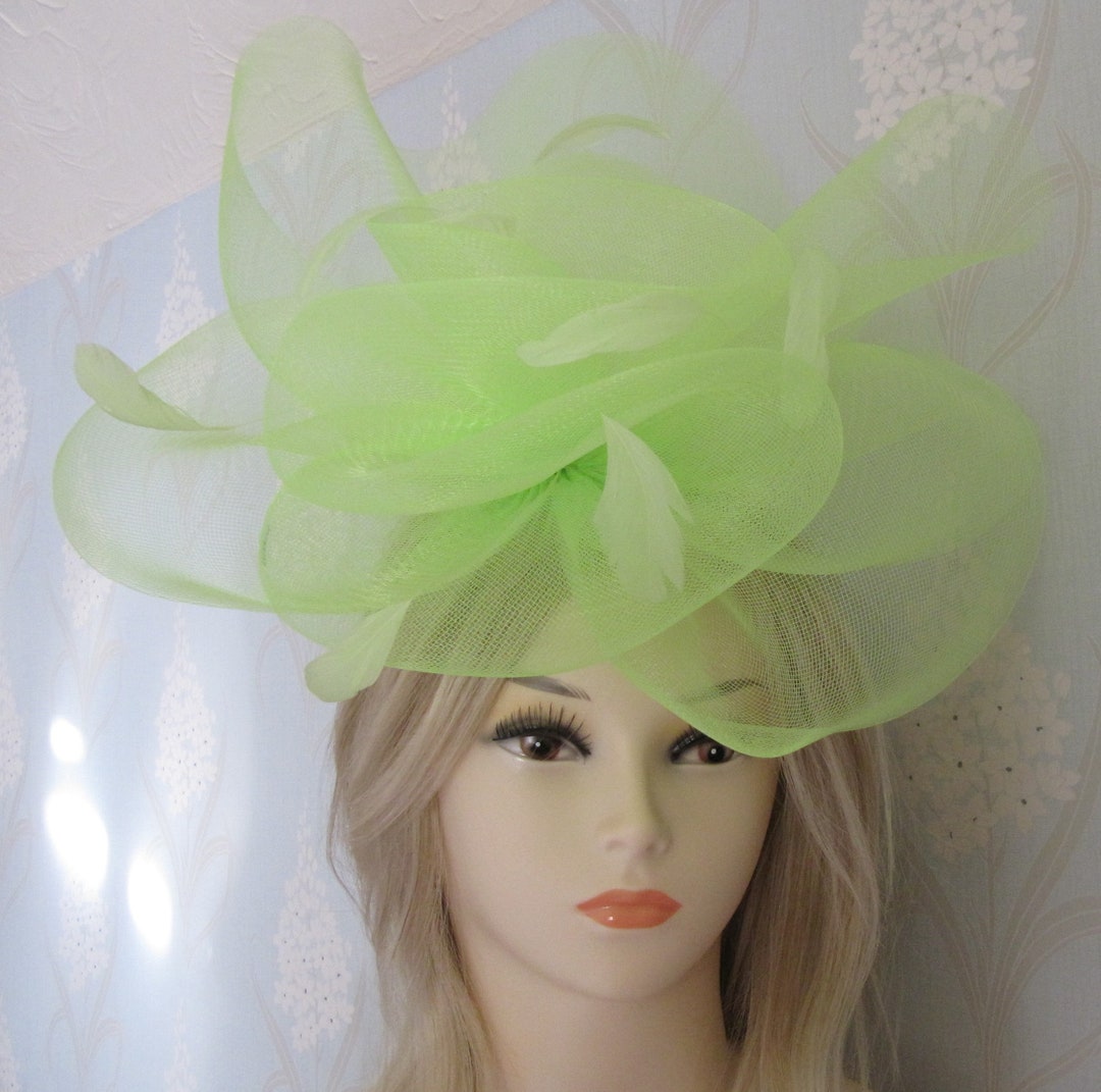 Lime Green Fascinator on Self Coloured Satin Headband Bridal Etsy
