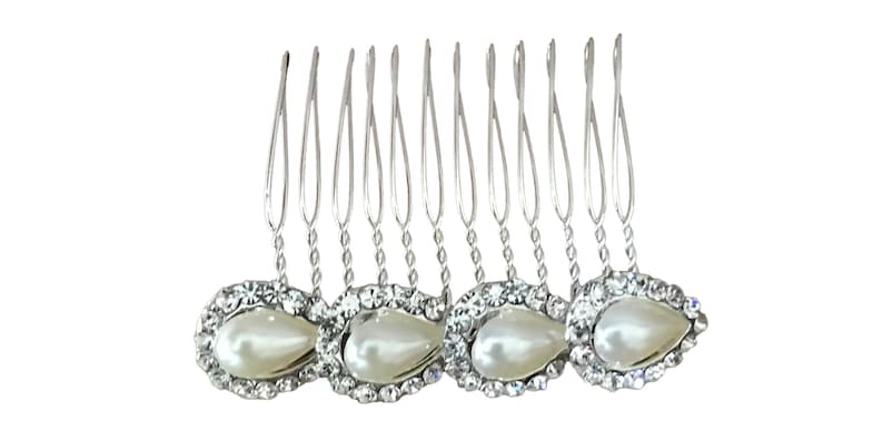 Silver Tone Diamante Teardrop Pearl Wedding Hair Comb Bridal Hair Comb Headpiece Hair Accessory Bridal Jewelry Barn Wedding Whimsical