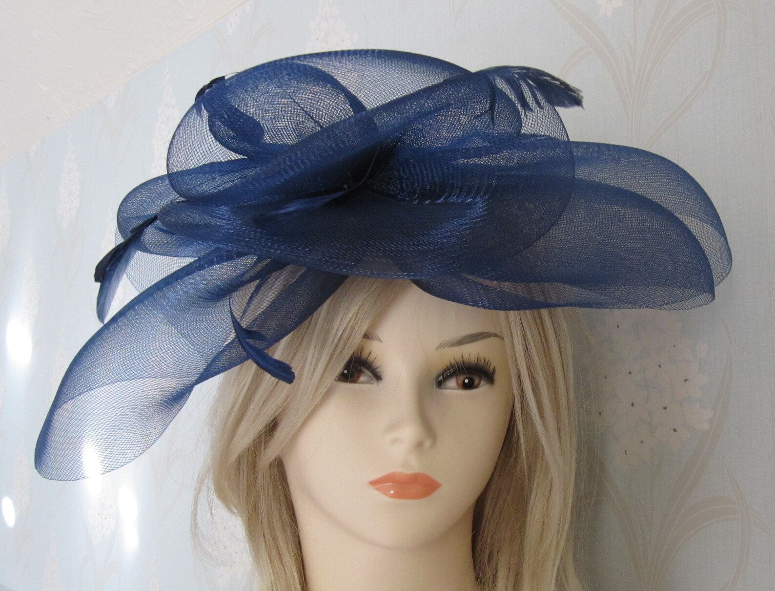 Navy Blue Fascinator on Self Coloured Satin Headband Bridal Etsy