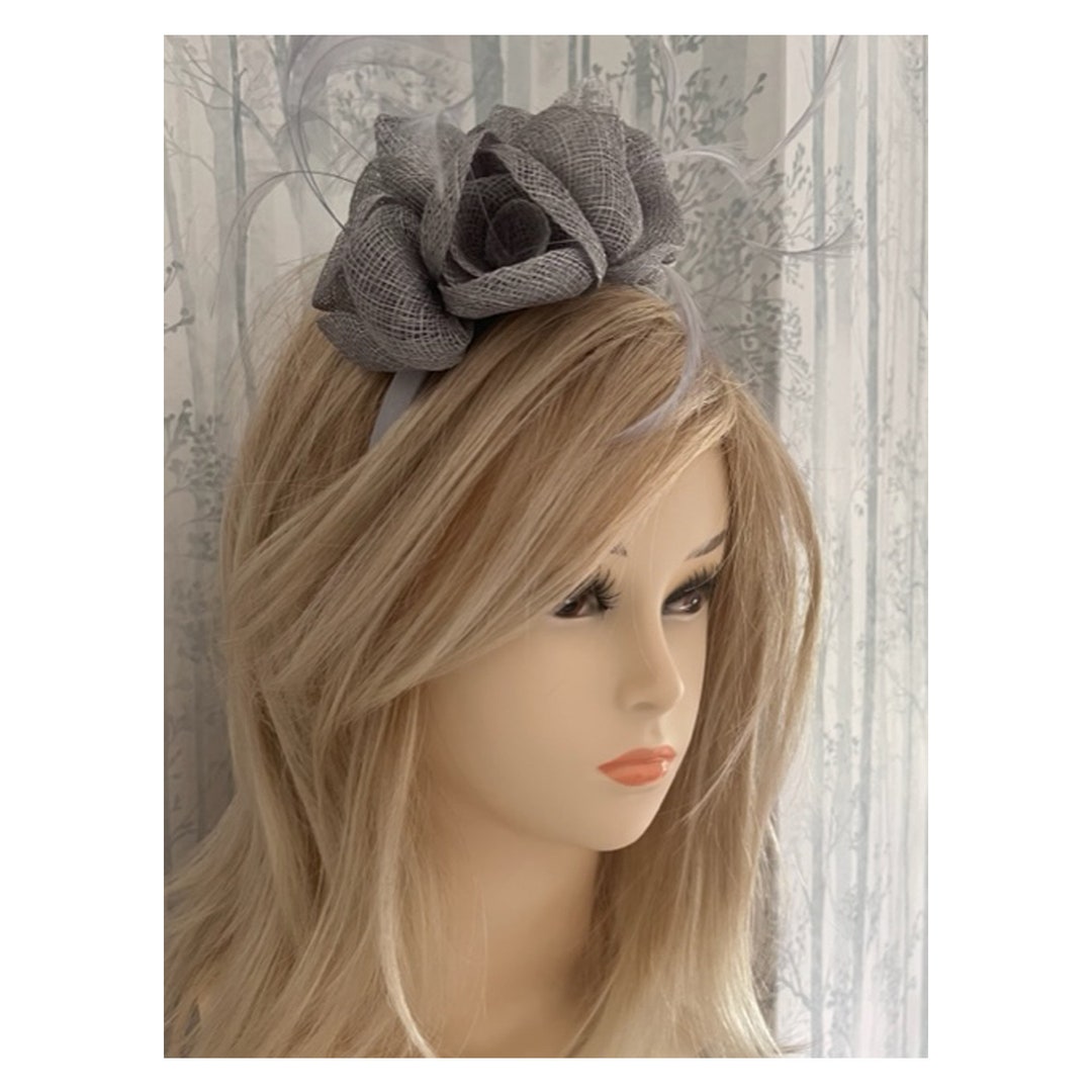 Silver Grey Flower Cluster Sinamay and Feather Fascinator on Etsy UK