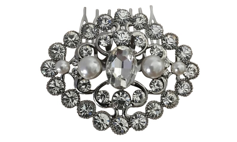 Silver Plated Clear Crystal and Pearl Wedding Hair Comb Bridal Hair Comb Headpiece Hair Accessory Bridal Jewelry Barn Wedding Whimsical