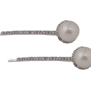 A Pair of Bridal Silver Plated Chunky Pearl Diamante Bobby Pins Clips Bridal Hair Slides Wedding Hair Pins Wedding Hair Accessories Pin