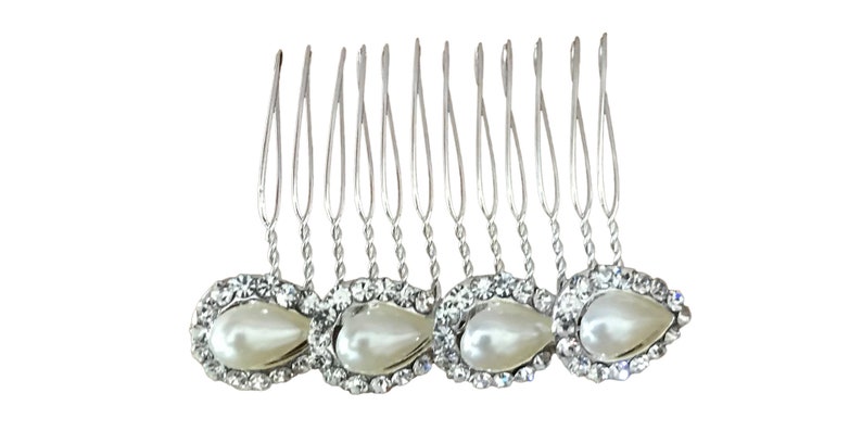 Silver Tone Diamante Teardrop Pearl Wedding Hair Comb Bridal Hair Comb Headpiece Hair Accessory Bridal Jewelry Barn Wedding Whimsical