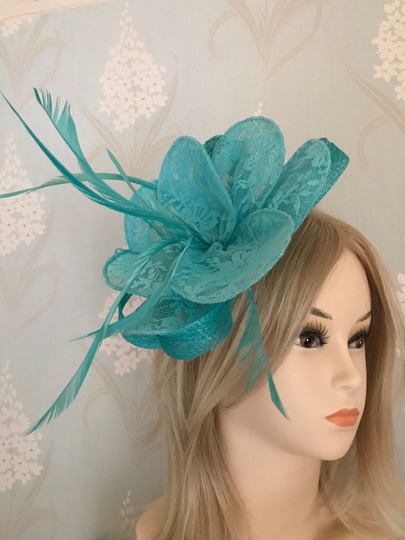 Sinamay Feather And Lace Fascinator On A Comb Bridal Prom Etsy