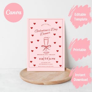 Bow Galentine&#39;s Day Invitation, Girls Night Party Invitation Template, Hand Drawn Bow Galentine&#39;s Invite Editable Template,  Valentines