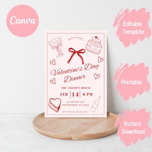 Valentine’s Day Dinner, Girls Night Party Invitation Template, Valentine’s Editable Invite, Galentine’s Day Invite, Custom Valentine’s Party