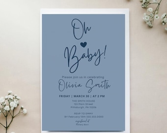 Blue Baby Boy Shower, Baby Boy, Baby Shower invitation, Baby boy shower, Digital Baby shower invitation template